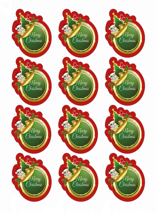 D2C Merry Christmas Scalloped Stickers - Pack of 90 Premium Gift Seals | Tree, Bells, Snowman & Ribbon Design 1.3×1.4″ | for Gifts, Cards, Envelopes, Party Favors & Holiday Crafts - Image 1